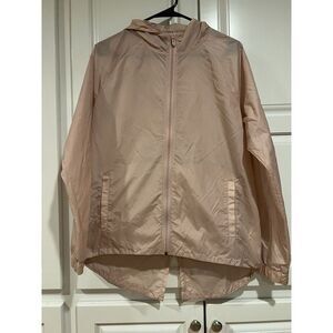 Under Armour Rain Jacket Womens Medium Pink Hood Lightweight Nylon Running Storm